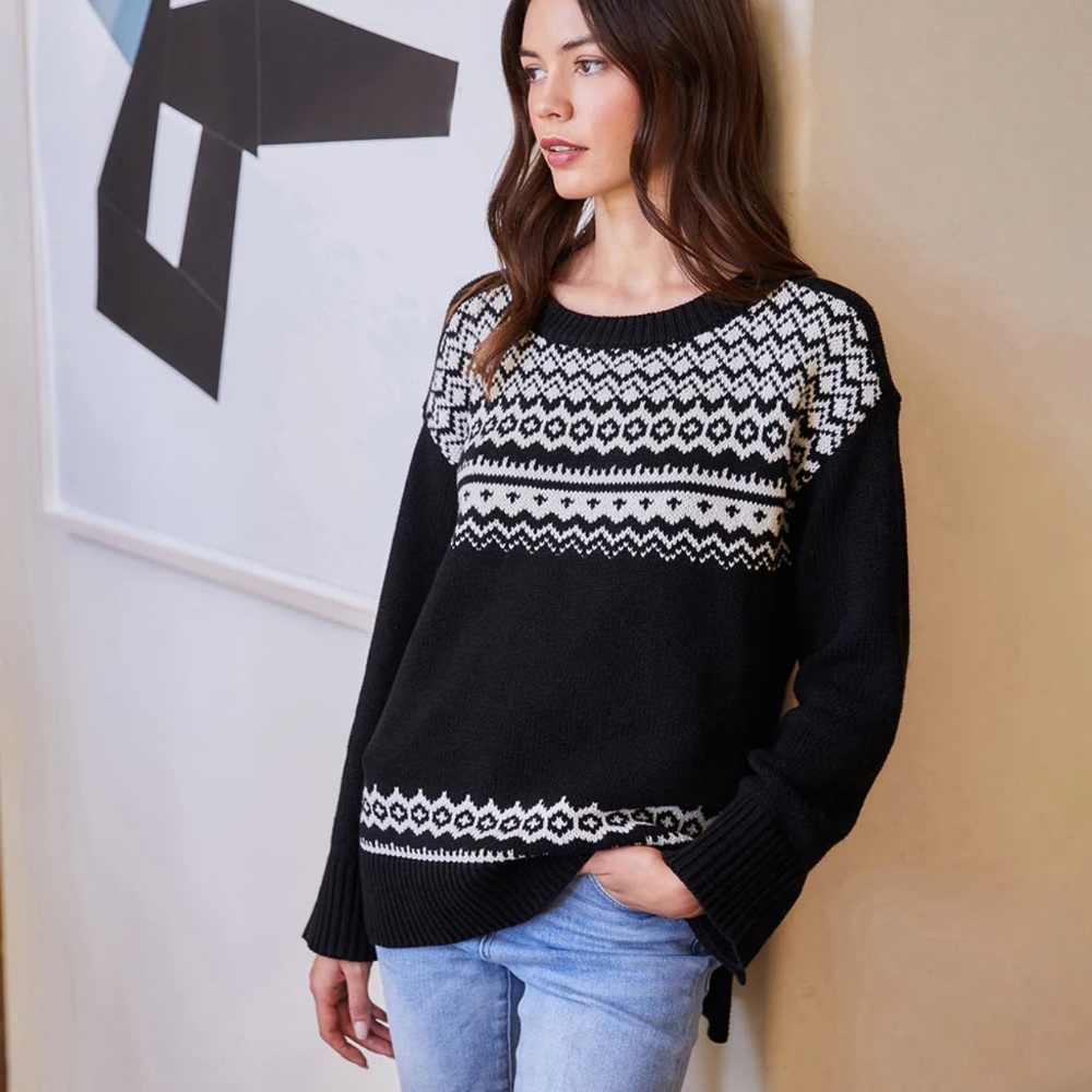 KAREN KANE Nordic Jacquard Sweater Black | White sz XL New